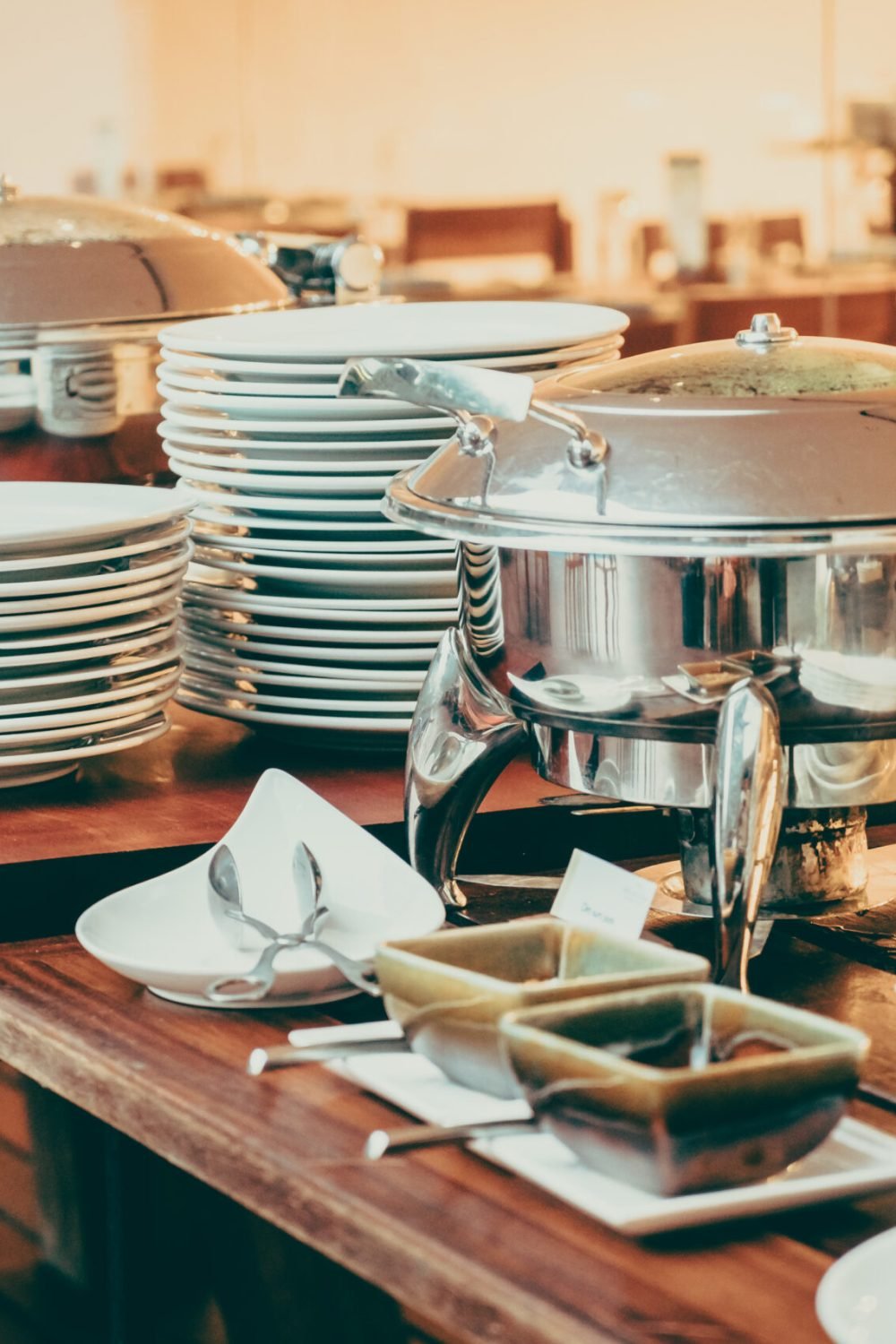 Selective focus point on Catering buffet in hotel restaurant - Vintage filter effect